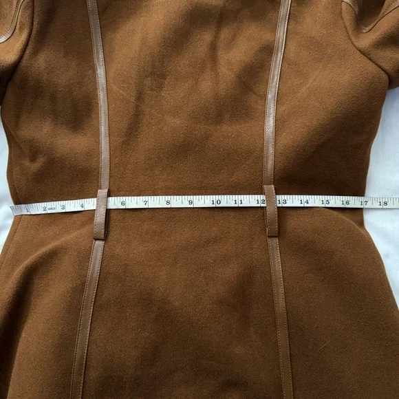 Brown faux fur belted hooded pea coat with faux leather trims - Picture 10 of 11